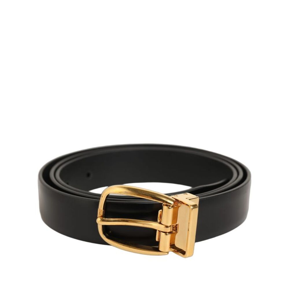 Dolce & Gabbana Black Leather Gold Tone Metal Buckle Men's Belt